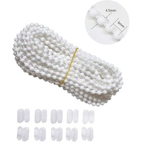 10 Meters (10.94 Yards) with 10 PCS of Connectors for Roller Blind Bead Chain Cord Venetian Honeycomb Vertical Shade Blind Cord for Roller Blind Replacement Parts Repair Fittings (White)