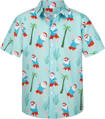 Yoimira Boys Christmas Shirt,Ugly Tropical Hawaiian Shirts for Kids Button Down Vacation Party Short Sleeve 7-14 Years in Kuwait