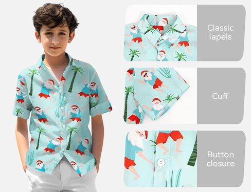 Yoimira Boys Christmas Shirt,Ugly Tropical Hawaiian Shirts for Kids Button Down Vacation Party Short Sleeve 7-14 Years in Kuwait