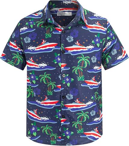 Yoimira Boys Christmas Shirt,Ugly Tropical Hawaiian Shirts for Kids Button Down Vacation Party Short Sleeve 7-14 Years in Kuwait