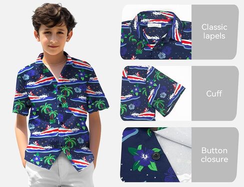 Yoimira Boys Christmas Shirt,Ugly Tropical Hawaiian Shirts for Kids Button Down Vacation Party Short Sleeve 7-14 Years in Kuwait