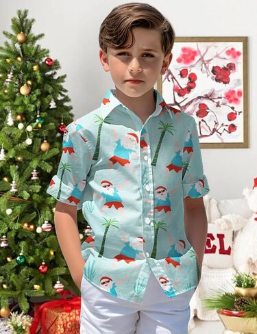 Yoimira Boys Christmas Shirt,Ugly Tropical Hawaiian Shirts for Kids Button Down Vacation Party Short Sleeve 7-14 Years in Kuwait