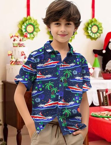 Yoimira Boys Christmas Shirt,Ugly Tropical Hawaiian Shirts for Kids Button Down Vacation Party Short Sleeve 7-14 Years in Kuwait