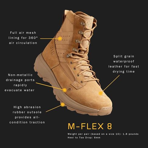 M-Flex 8 Tactical Boots for Men and Women - Lightweight, Durable, Waterproof Military & Combat Boots with Slip-Resistant Sole, Coyote in Saudi Arabia