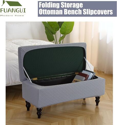 FUANGUI Ottoman Cover Stretch Storage Ottoman Bench Slipcover Jacquard Folding Storage Bench Ottoman Cover Footrest Stool Slipcover Footstool Protector Cover with Elastic Bottom,Medium in Saudi Arabia