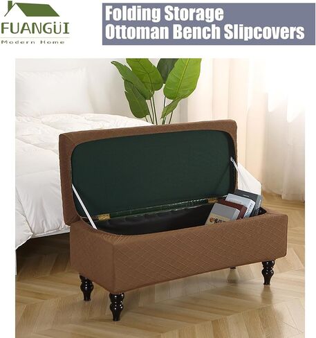 FUANGUI Ottoman Cover Stretch Storage Ottoman Bench Slipcover Jacquard Folding Storage Bench Ottoman Cover Footrest Stool Slipcover Footstool Protector Cover with Elastic Bottom,Medium in Saudi Arabia