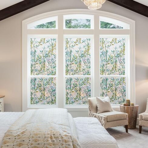 NINETREX Window Privacy Film Stained Glass Window Film 3D Decorative Window Cling,Sun Blocking Static Cling Removable Film for Glass Door,Home Decor Window Cover Non-Adhesive 17.5 x 78.7 inches,Leaf in Saudi Arabia