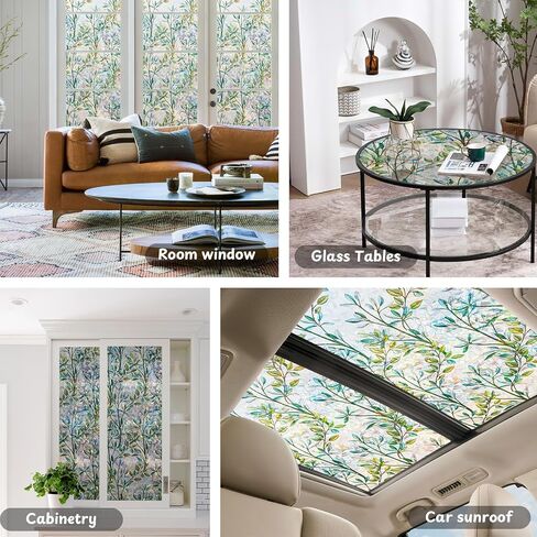 NINETREX Window Privacy Film Stained Glass Window Film 3D Decorative Window Cling,Sun Blocking Static Cling Removable Film for Glass Door,Home Decor Window Cover Non-Adhesive 17.5 x 78.7 inches,Leaf in Saudi Arabia