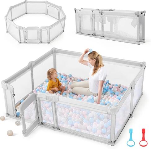 Sweeby Baby Playpen, 79x71 Playpens for Babies and Toddlers with Gate, Large Baby Play Yards with Zipper Door, Indoor & Outdoor Baby Fence, Dark Grey in Kuwait