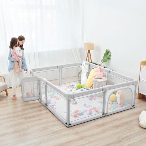 Sweeby Baby Playpen, 79x71 Playpens for Babies and Toddlers with Gate, Large Baby Play Yards with Zipper Door, Indoor & Outdoor Baby Fence, Dark Grey in Kuwait
