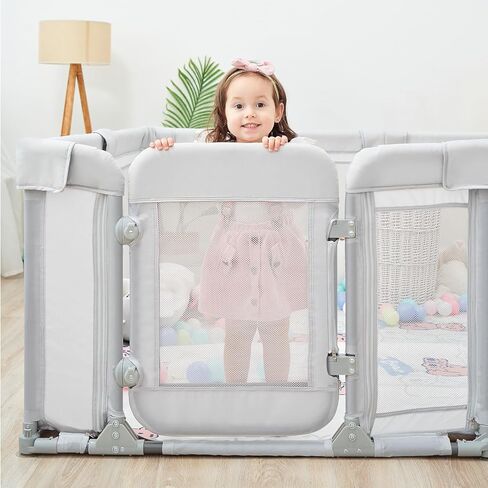 Sweeby Baby Playpen, 79x71 Playpens for Babies and Toddlers with Gate, Large Baby Play Yards with Zipper Door, Indoor & Outdoor Baby Fence, Dark Grey in Kuwait