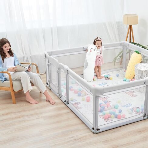 Sweeby Baby Playpen, 79x71 Playpens for Babies and Toddlers with Gate, Large Baby Play Yards with Zipper Door, Indoor & Outdoor Baby Fence, Dark Grey in Kuwait
