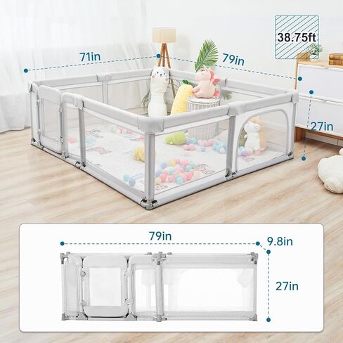 Sweeby Baby Playpen, 79x71 Playpens for Babies and Toddlers with Gate, Large Baby Play Yards with Zipper Door, Indoor & Outdoor Baby Fence, Dark Grey in Kuwait