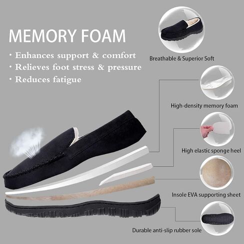 shoeslocker Men's Slippers Warm Soft Plush Memory Foam House Slippers for Men Comfortable Bedroom Moccasin Slippers Non-Slip Indoor Outdoor in Saudi Arabia