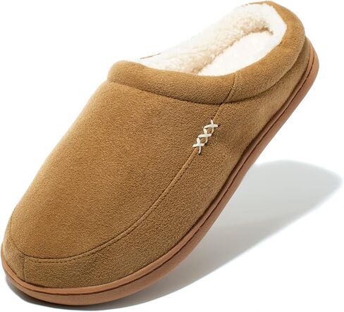 NewDenBer Men's Warm Memory Foam Suede Plush Fleece Lined Slip on Indoor Outdoor Clog House Slippers in Kuwait