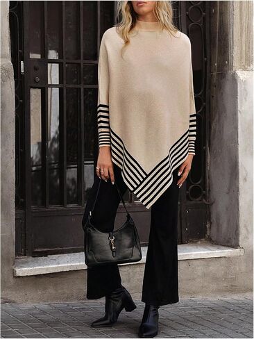 MakeMeChic Women's Maternity Sweater Striped Long Sleeve Mock Neck Pregnancy Poncho Pullover Cape in Saudi Arabia