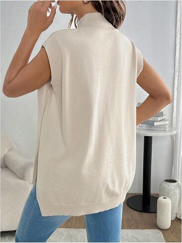 MakeMeChic Women's Maternity Sweater Vest Mock Neck Sleeveless Slit Hem Pregnancy Knit Sweater Tops in Saudi Arabia