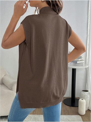 MakeMeChic Women's Maternity Sweater Vest Mock Neck Sleeveless Slit Hem Pregnancy Knit Sweater Tops in Saudi Arabia