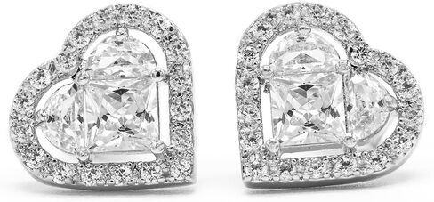 Maison Noubeaute Love Heart Earrings - 14mm Platinum/Rose Gold Plated Studs with Romantic Design, Sparkling Cubic Zirconia, Made in Korea, Elegant Hypoallergenic Jewelry for Women and Girls in Saudi Arabia