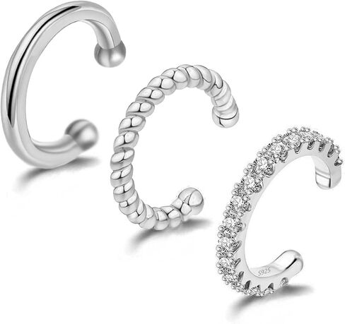 PANSHI Ear Cuff Silver Hoop Cuffs Earrings for Women Teen Trendy Non Piercing Hypoallergenic Cubic Zirconia Earrings Set Jewelry Gifts in Saudi Arabia