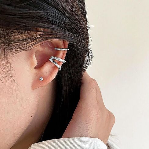 PANSHI Ear Cuff Silver Hoop Cuffs Earrings for Women Teen Trendy Non Piercing Hypoallergenic Cubic Zirconia Earrings Set Jewelry Gifts in Saudi Arabia