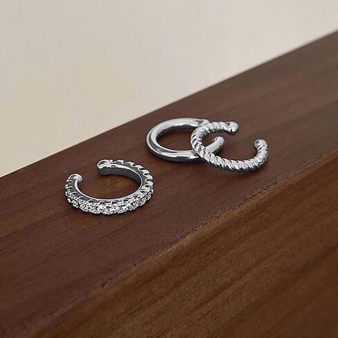 PANSHI Ear Cuff Silver Hoop Cuffs Earrings for Women Teen Trendy Non Piercing Hypoallergenic Cubic Zirconia Earrings Set Jewelry Gifts in Saudi Arabia