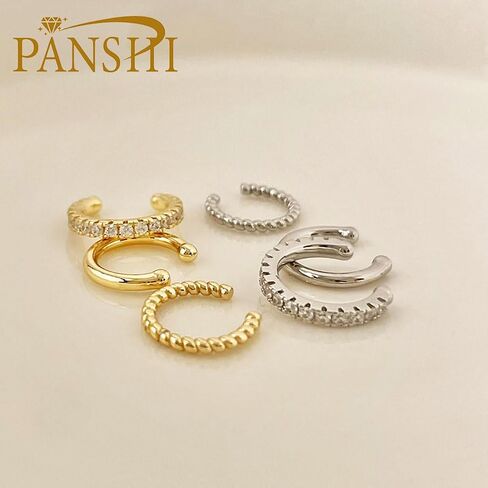 PANSHI Ear Cuff Silver Hoop Cuffs Earrings for Women Teen Trendy Non Piercing Hypoallergenic Cubic Zirconia Earrings Set Jewelry Gifts in Saudi Arabia