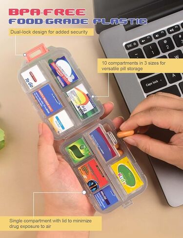 3 Pcs DIY Travel Pill Organizer with Labels Pocket Pharmacy, 3 Pill Box & 420 Medicine Labels, Portable Travel Essentials Mini Pill Container 7 Day Pill Case Storage Vitamin Fish Oil (Set B) in Kuwait