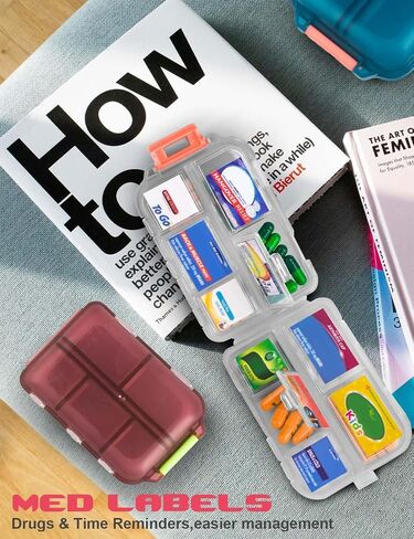 3 Pcs DIY Travel Pill Organizer with Labels Pocket Pharmacy, 3 Pill Box & 420 Medicine Labels, Portable Travel Essentials Mini Pill Container 7 Day Pill Case Storage Vitamin Fish Oil (Set B) in Kuwait