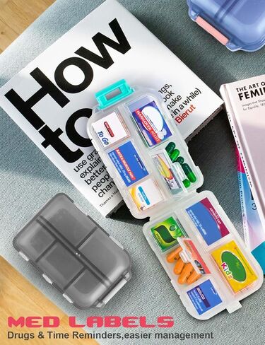3 Pcs DIY Travel Pill Organizer with Labels Pocket Pharmacy, 3 Pill Box & 420 Medicine Labels, Portable Travel Essentials Mini Pill Container 7 Day Pill Case Storage Vitamin Fish Oil (Set B) in Kuwait