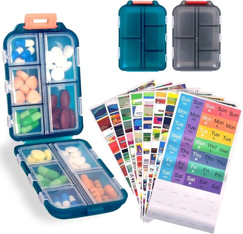 3 Pcs DIY Travel Pill Organizer with Labels Pocket Pharmacy, 3 Pill Box & 420 Medicine Labels, Portable Travel Essentials Mini Pill Container 7 Day Pill Case Storage Vitamin Fish Oil (Set B) in Kuwait