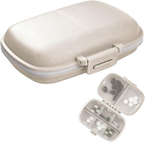 1Pack Travel Pill Organizer, 8 Compartments Portable Pill Case, Small Pill Box for Pocket Purse Portable Medicine Vitamin Container Beige in Kuwait