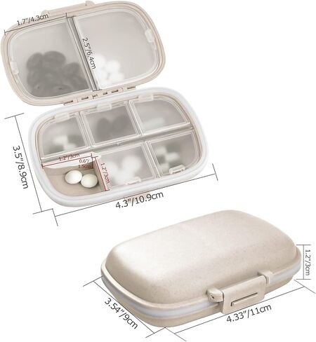 1Pack Travel Pill Organizer, 8 Compartments Portable Pill Case, Small Pill Box for Pocket Purse Portable Medicine Vitamin Container Beige in Kuwait
