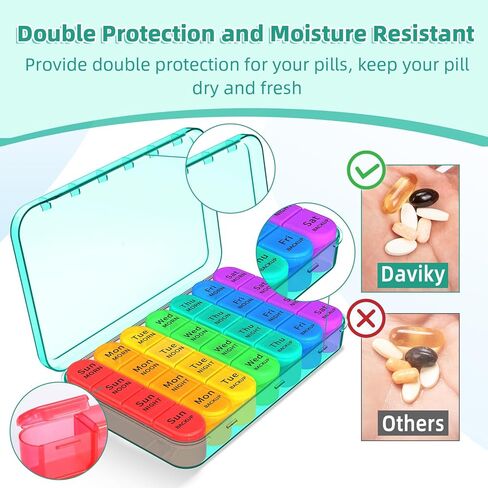 Daviky Pill Organizer 4 Times a Day - Pill Box 7 Day, Large Weekly Medicine Pill Organizer for Travel with Removable Individual Containers, Pill Case to Hold Daily Vitamins, Supplements and Medication in Kuwait