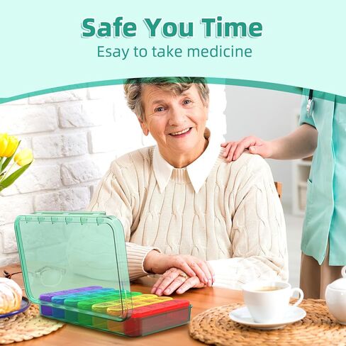 Daviky Pill Organizer 4 Times a Day - Pill Box 7 Day, Large Weekly Medicine Pill Organizer for Travel with Removable Individual Containers, Pill Case to Hold Daily Vitamins, Supplements and Medication in Kuwait