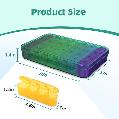 Daviky Pill Organizer 4 Times a Day - Pill Box 7 Day, Large Weekly Medicine Pill Organizer for Travel with Removable Individual Containers, Pill Case to Hold Daily Vitamins, Supplements and Medication in Kuwait