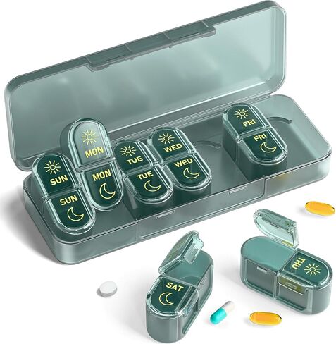 𝐏𝐢𝐥𝐥 𝐎𝐫𝐠𝐚𝐧𝐢𝐳𝐞𝐫, Am & Pm Pill Organizer 7 Days, Weekly Pill Organinzer 2 Times a Day, Pill Box 7 Day, Medicine Pill Organizer for Travel, Vitamins, Fish Oils, Supplements in Kuwait