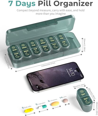 𝐏𝐢𝐥𝐥 𝐎𝐫𝐠𝐚𝐧𝐢𝐳𝐞𝐫, Am & Pm Pill Organizer 7 Days, Weekly Pill Organinzer 2 Times a Day, Pill Box 7 Day, Medicine Pill Organizer for Travel, Vitamins, Fish Oils, Supplements in Kuwait