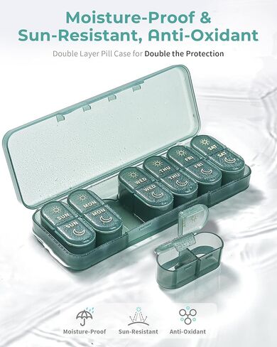 𝐏𝐢𝐥𝐥 𝐎𝐫𝐠𝐚𝐧𝐢𝐳𝐞𝐫, Am & Pm Pill Organizer 7 Days, Weekly Pill Organinzer 2 Times a Day, Pill Box 7 Day, Medicine Pill Organizer for Travel, Vitamins, Fish Oils, Supplements in Kuwait