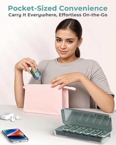 𝐏𝐢𝐥𝐥 𝐎𝐫𝐠𝐚𝐧𝐢𝐳𝐞𝐫, Am & Pm Pill Organizer 7 Days, Weekly Pill Organinzer 2 Times a Day, Pill Box 7 Day, Medicine Pill Organizer for Travel, Vitamins, Fish Oils, Supplements in Kuwait