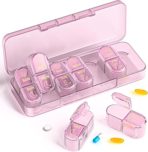 𝐏𝐢𝐥𝐥 𝐎𝐫𝐠𝐚𝐧𝐢𝐳𝐞𝐫, Am & Pm Pill Organizer 7 Days, Weekly Pill Organinzer 2 Times a Day, Pill Box 7 Day, Medicine Pill Organizer for Travel, Vitamins, Fish Oils, Supplements in Kuwait