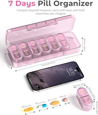 𝐏𝐢𝐥𝐥 𝐎𝐫𝐠𝐚𝐧𝐢𝐳𝐞𝐫, Am & Pm Pill Organizer 7 Days, Weekly Pill Organinzer 2 Times a Day, Pill Box 7 Day, Medicine Pill Organizer for Travel, Vitamins, Fish Oils, Supplements in Kuwait