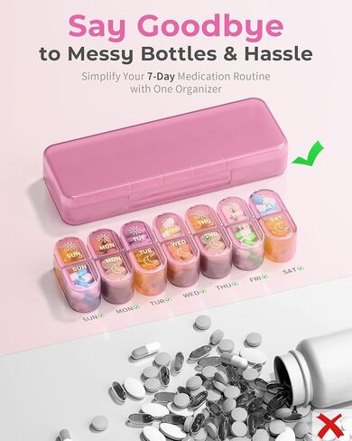 𝐏𝐢𝐥𝐥 𝐎𝐫𝐠𝐚𝐧𝐢𝐳𝐞𝐫, Am & Pm Pill Organizer 7 Days, Weekly Pill Organinzer 2 Times a Day, Pill Box 7 Day, Medicine Pill Organizer for Travel, Vitamins, Fish Oils, Supplements in Kuwait