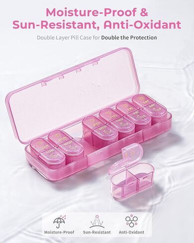 𝐏𝐢𝐥𝐥 𝐎𝐫𝐠𝐚𝐧𝐢𝐳𝐞𝐫, Am & Pm Pill Organizer 7 Days, Weekly Pill Organinzer 2 Times a Day, Pill Box 7 Day, Medicine Pill Organizer for Travel, Vitamins, Fish Oils, Supplements in Kuwait