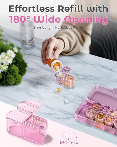 𝐏𝐢𝐥𝐥 𝐎𝐫𝐠𝐚𝐧𝐢𝐳𝐞𝐫, Am & Pm Pill Organizer 7 Days, Weekly Pill Organinzer 2 Times a Day, Pill Box 7 Day, Medicine Pill Organizer for Travel, Vitamins, Fish Oils, Supplements in Kuwait