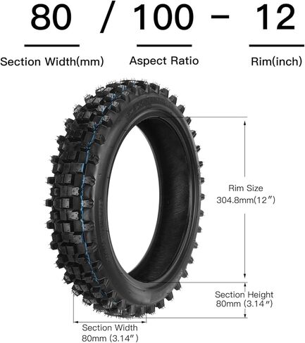 GREHUA 3.00-12 80/100-12 Dirt Bike Tire Inner Tube 12 Inch Rear for SSR 90cc 110cc 125cc PW80 CRF70 CRF110 XR70 KLX110 KX65 TTR90 TTR110 Suzuki JR80 Baja DR70 Coolster QG-214 Off Road Motocross Bike in Kuwait