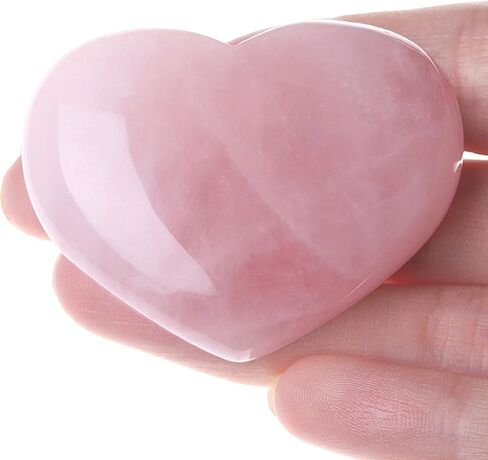 MAIBAOTA 45 mm Rose Quartz Crystal Heart Big Healing Crystals Pink Heart Love Crystal Stone Natural Reiki Gemstone Crystal Gifts for Mom Mothers Day Valentines Day Palm Worry Stones for Anxiety in Kuwait