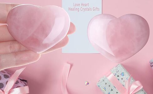 MAIBAOTA 45 mm Rose Quartz Crystal Heart Big Healing Crystals Pink Heart Love Crystal Stone Natural Reiki Gemstone Crystal Gifts for Mom Mothers Day Valentines Day Palm Worry Stones for Anxiety in Kuwait