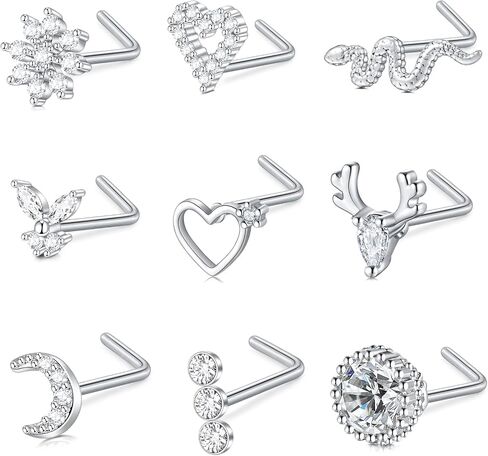 TOKRING 18G 20G Nose Rings Studs Surgical Steel L Shaped Screw Nose Piercing Jewelry for Women Men in Kuwait