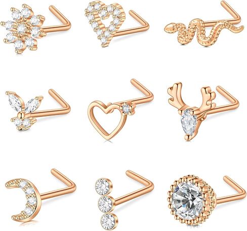 TOKRING 18G 20G Nose Rings Studs Surgical Steel L Shaped Screw Nose Piercing Jewelry for Women Men in Kuwait